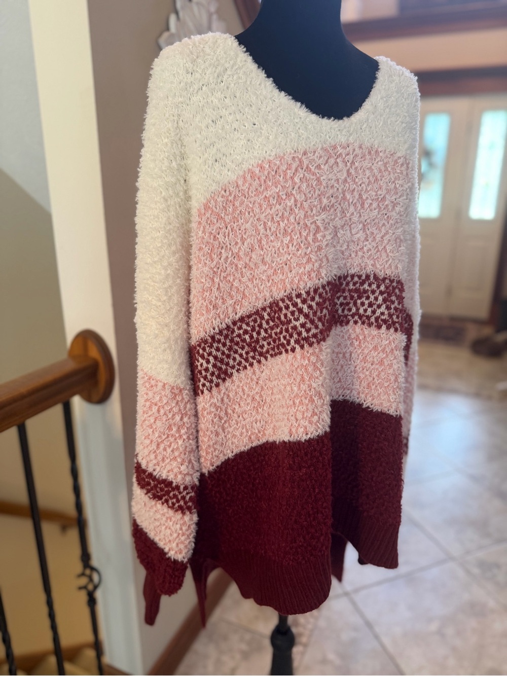White Birch Colorblock Eyelash Knit Sweater – XL